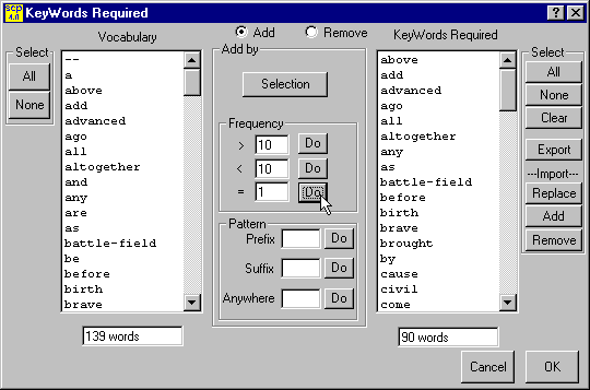 Single occurence selection