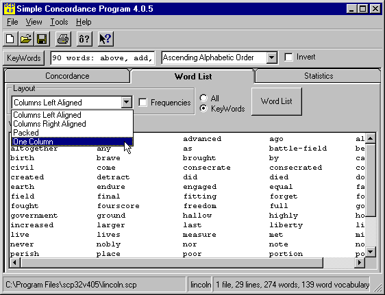 Choosing a One Column display