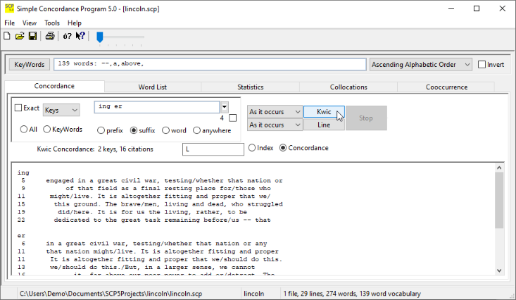 Concordance of two suffixes 'ing er'