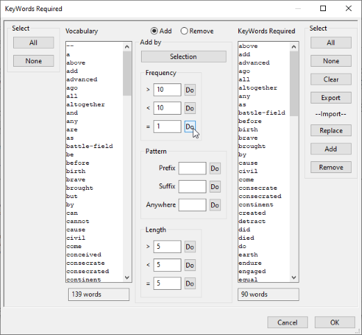 Single occurence selection