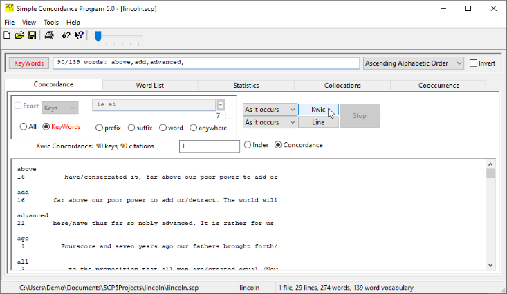 A concordance of the KeyWords